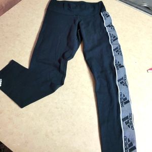 Adidas women black Capri work out leggings logo on sides